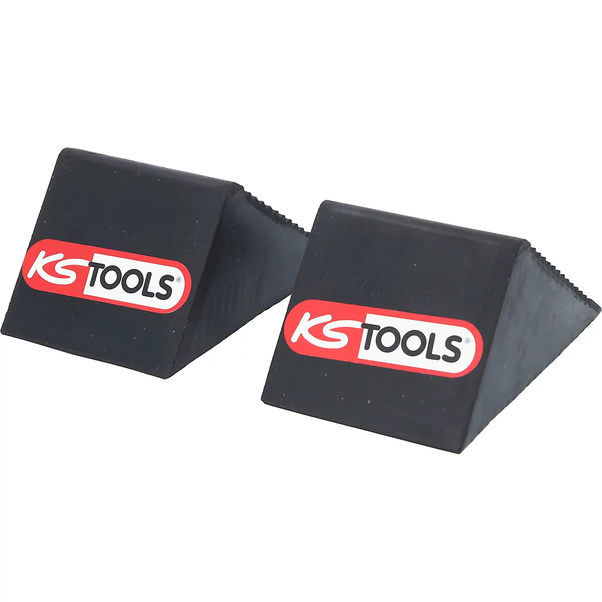 Zwei schwarze KS TOOLS Unterlegkeile vor weißem Hintergrund.